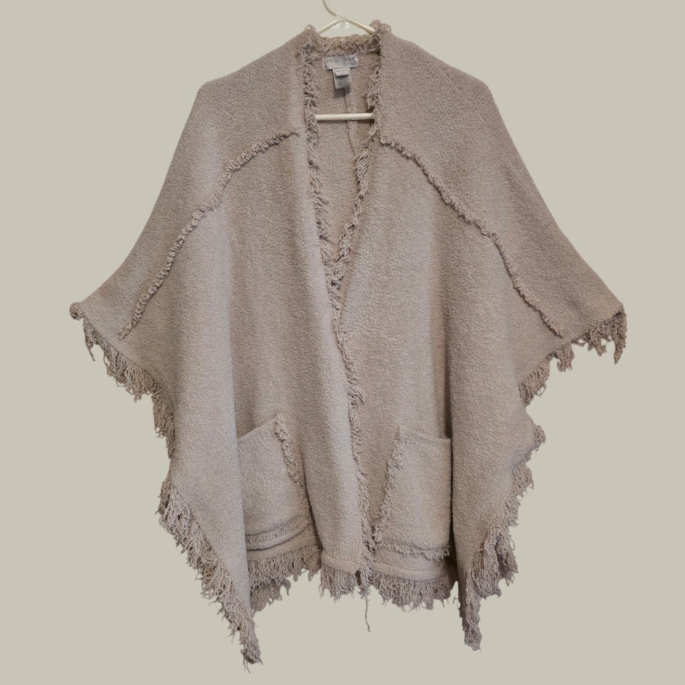 Barefoot Dreams Womens Fringe Poncho One Size Stone CozyChic Fringe Open